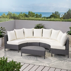 Outdoor 5 Piece Grey Wicker Sofa Set with White Water Resistant Fabric Cushions - NH147992 serving bowl, serving dish