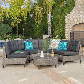 Outdoor 5 Piece Mixed Black Wicker Sofa Set with Dark Grey Water Resistant Fabric Cushions - NH416992 serving bowl, serving dish