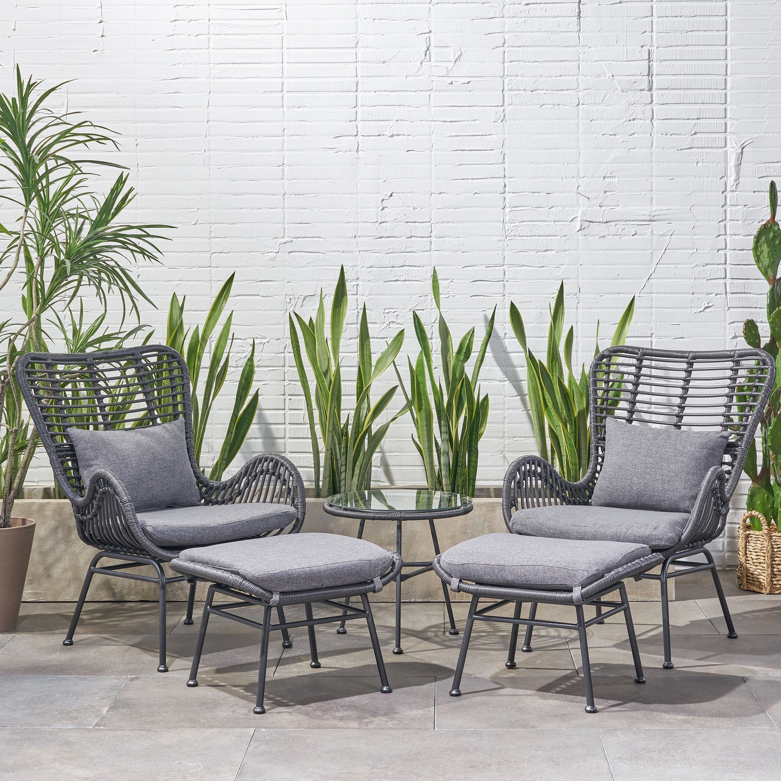 Outdoor 5 Piece Wicker Chat Set with Ottomans - NH190013 clothes rack, garment rack