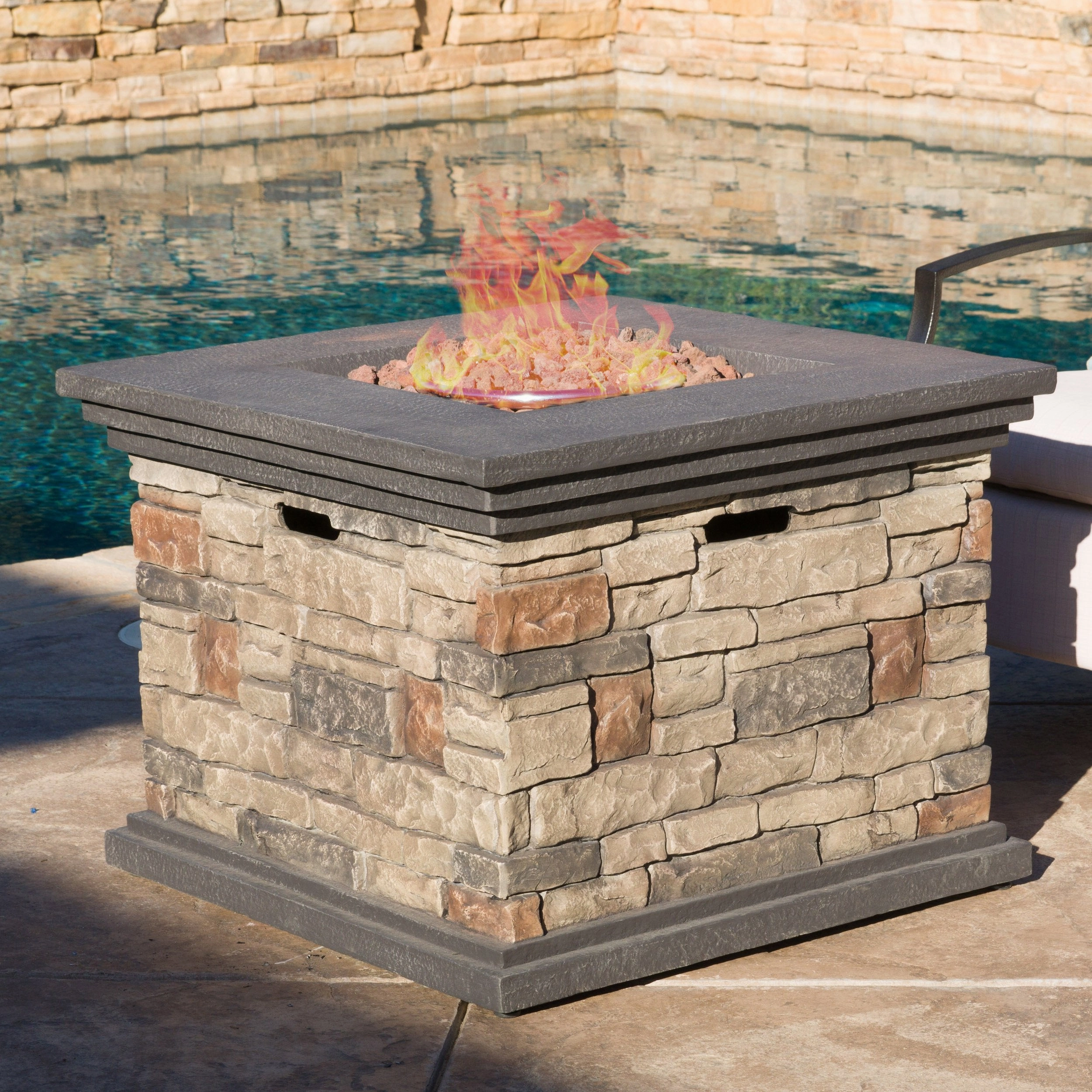 Outdoor 5 Piece Wicker Rocker and Gas Firepit Set - NH842003