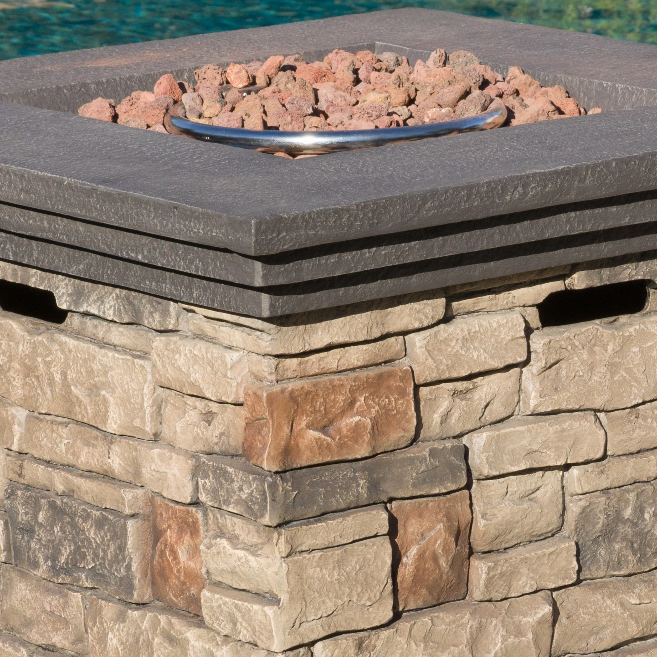 Outdoor 5 Piece Wicker Rocker and Gas Firepit Set - NH842003
