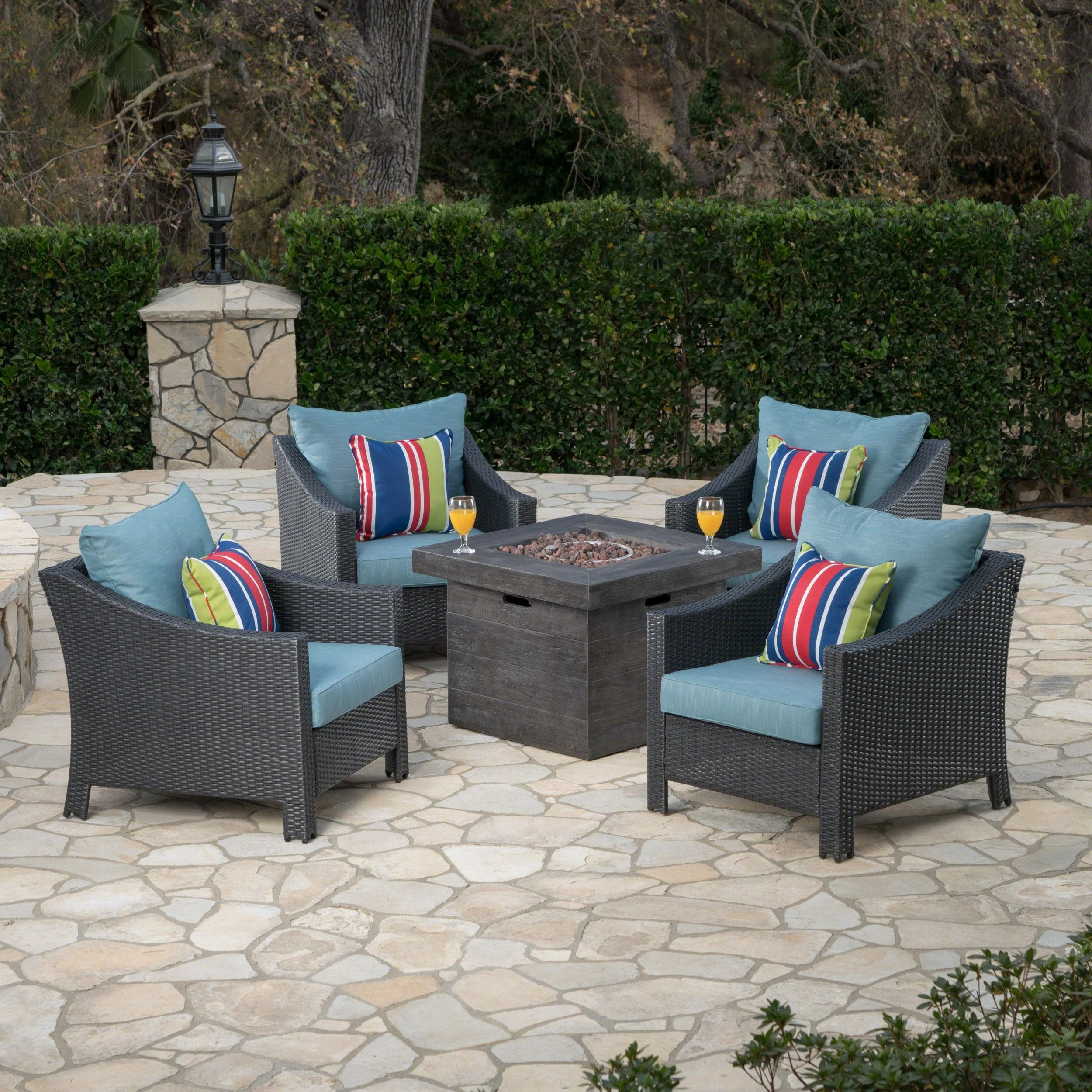 Outdoor 5 Piece Wicker Water Resistant Cushion Chat Set with Fire Pit - NH053303 clothes rack, garment rack