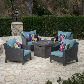 Outdoor 5 Piece Wicker Water Resistant Cushion Chat Set with Fire Pit - NH053303 clothes rack, garment rack