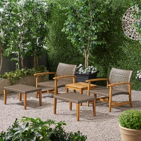 Outdoor 5 Piece Wood and Wicker Club Chair and Ottoman Set - NH751803 clothes rack, garment rack