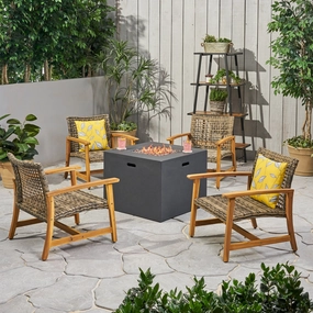 Outdoor 5 Piece Wood and Wicker Club Chairs and Fire Pit Set - NH051803 clothes rack, garment rack