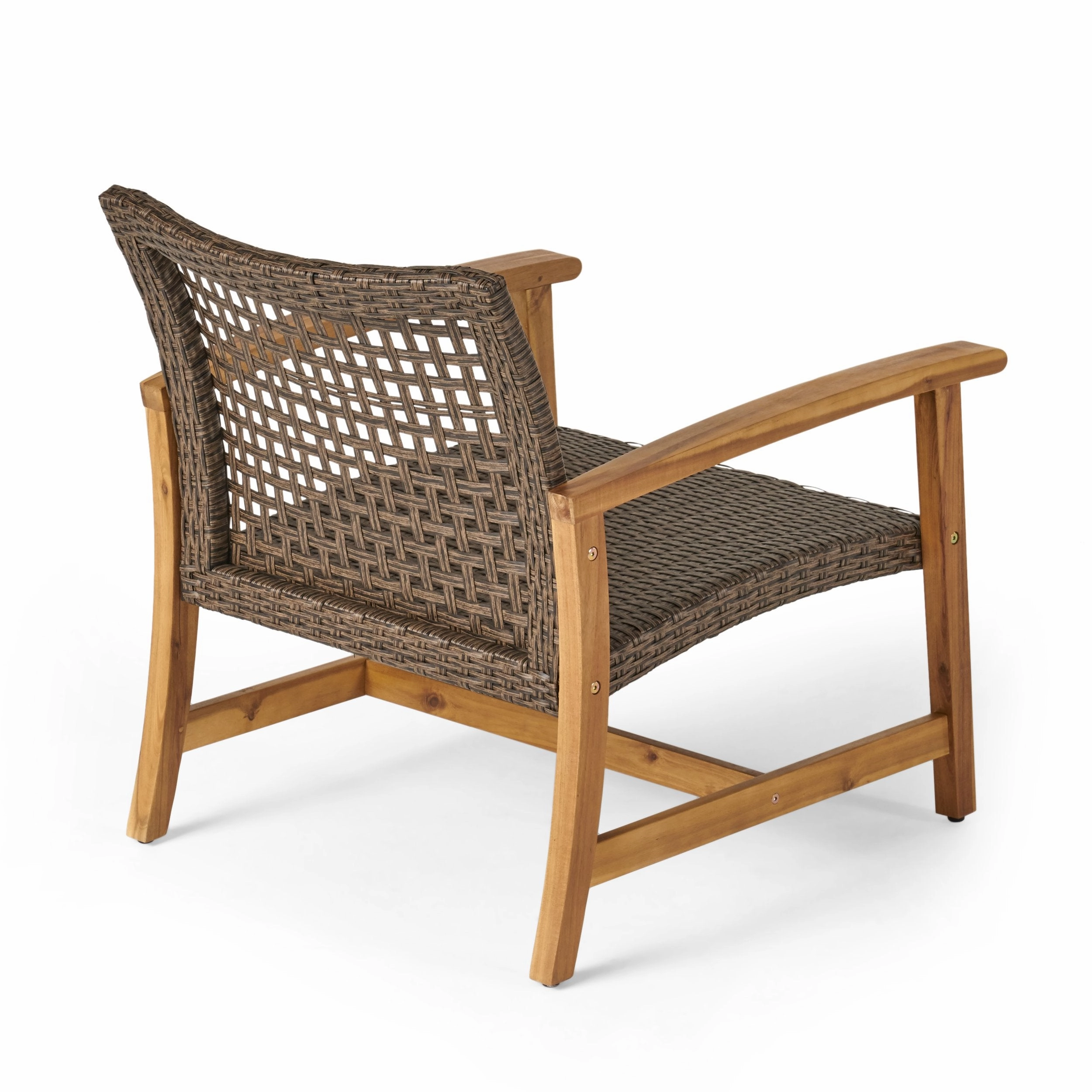 Outdoor 5 Piece Wood and Wicker Club Chairs and Fire Pit Set - NH451803