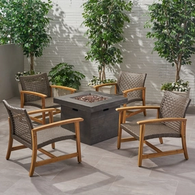 Outdoor 5 Piece Wood and Wicker Club Chairs and Fire Pit Set - NH451803 clothes rack, garment rack
