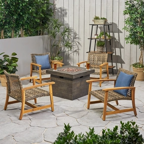 Outdoor 5 Piece Wood and Wicker Club Chairs and Fire Pit Set - NH651803 clothes rack, garment rack