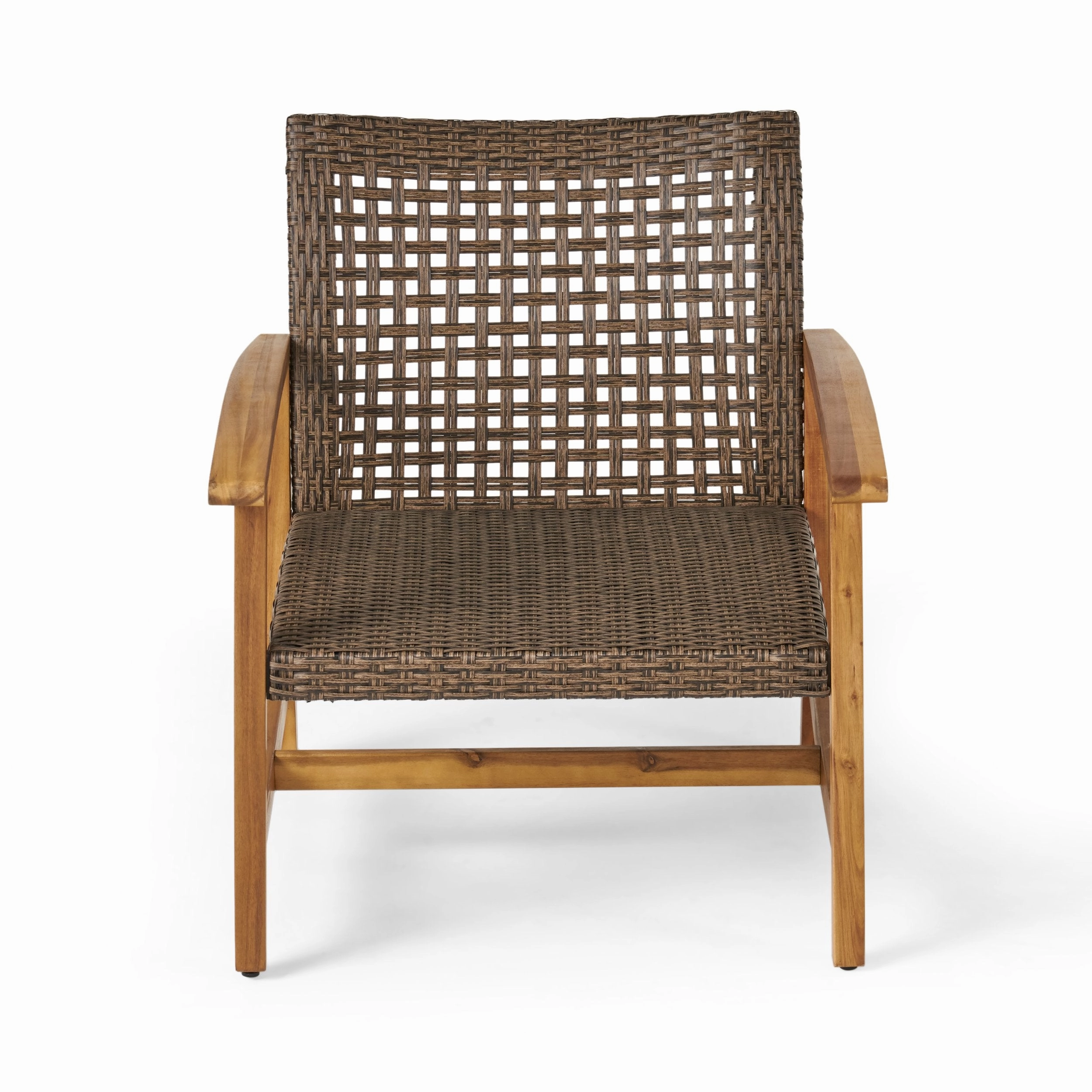 Outdoor 5 Piece Wood and Wicker Club Chairs and Fire Pit Set - NH841803