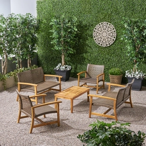 Outdoor 5 Piece Wood and Wicker Loveseat Chat Set - NH071803 clothes rack, garment rack