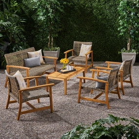Outdoor 5 Piece Wood and Wicker Loveseat Chat Set - NH271803 clothes rack, garment rack