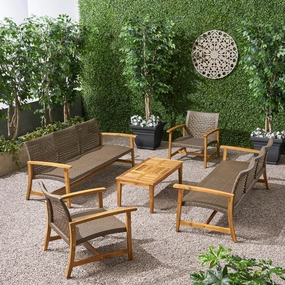 Outdoor 5 Piece Wood and Wicker Sofa Chat Set - NH091803 clothes rack, garment rack
