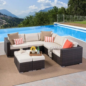Outdoor 5 Seat Wicker Sectional Sofa Set with Aluminum Frame - NH623403 serving bowl, serving dish