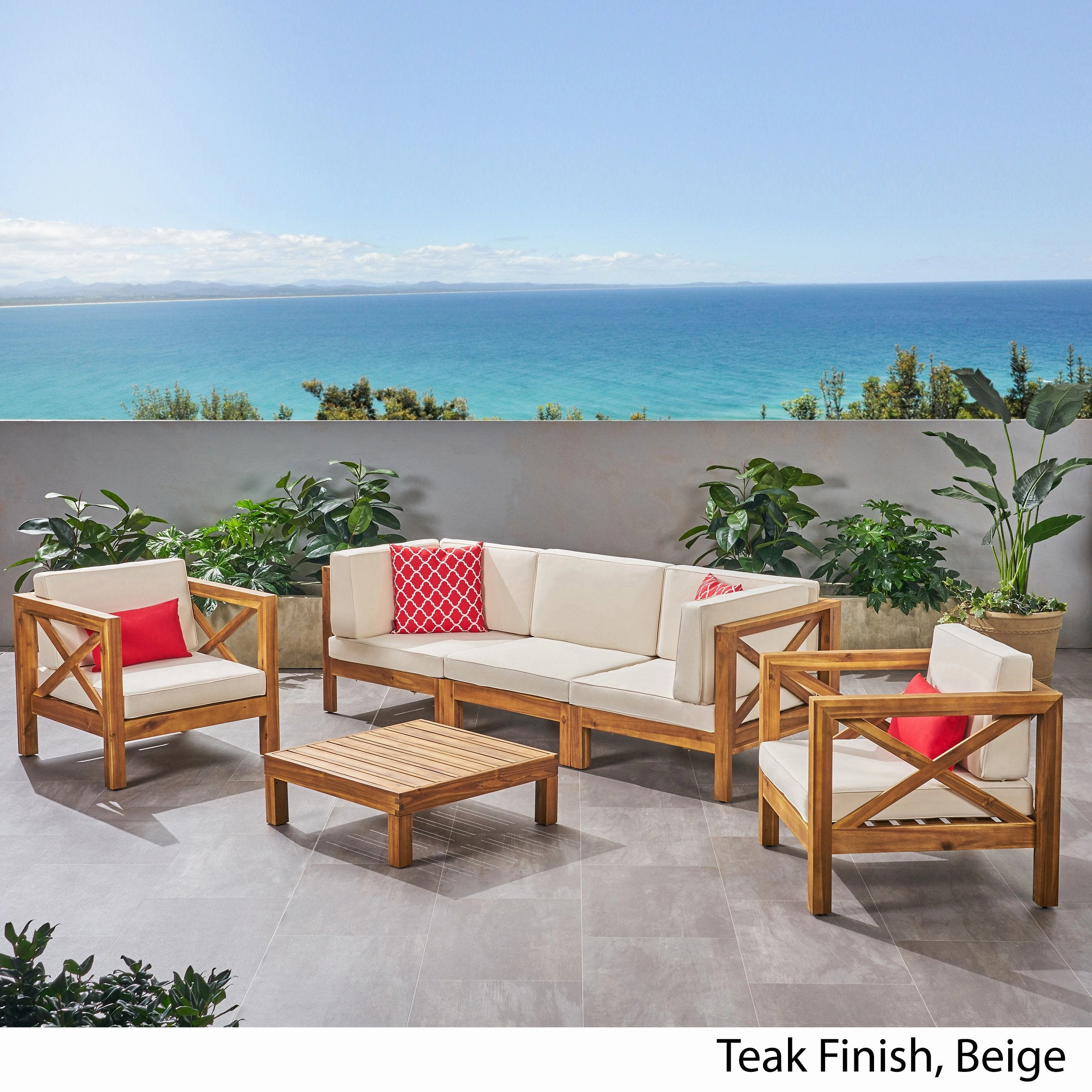 Outdoor 5 Seater Acacia Wood Sofa Chat Set - NH014803