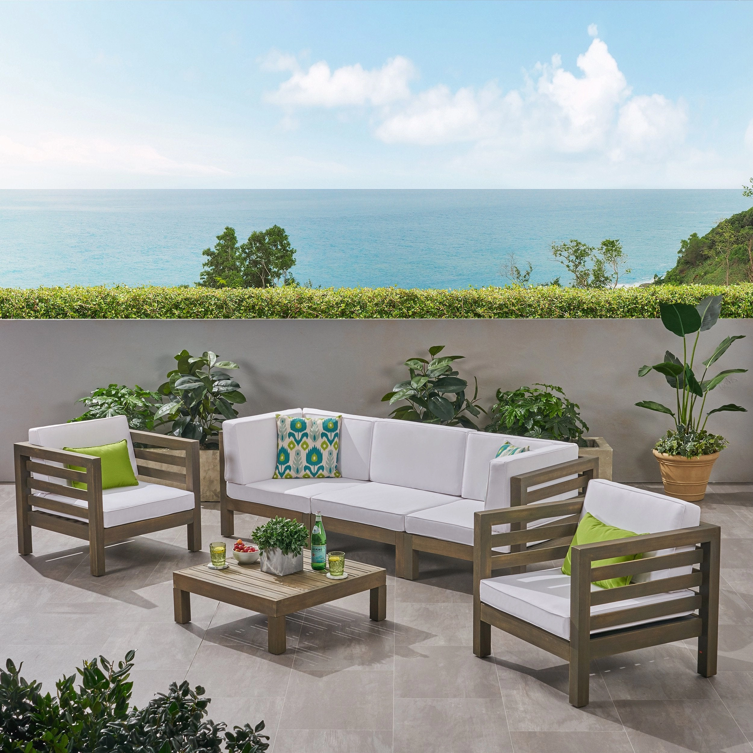 Outdoor 5 Seater Acacia Wood Sofa Chat Set - NH954803