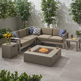 Outdoor 5 Seater Aluminum Chat Set with Fire Pit - NH485903 serving bowl, serving dish