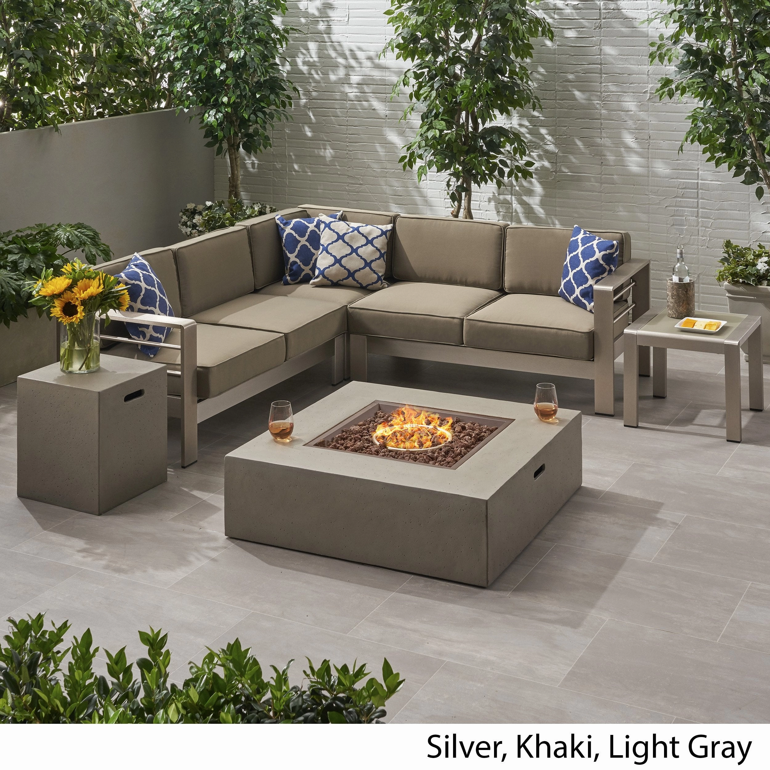 Outdoor 5 Seater Aluminum Chat Set with Fire Pit - NH485903