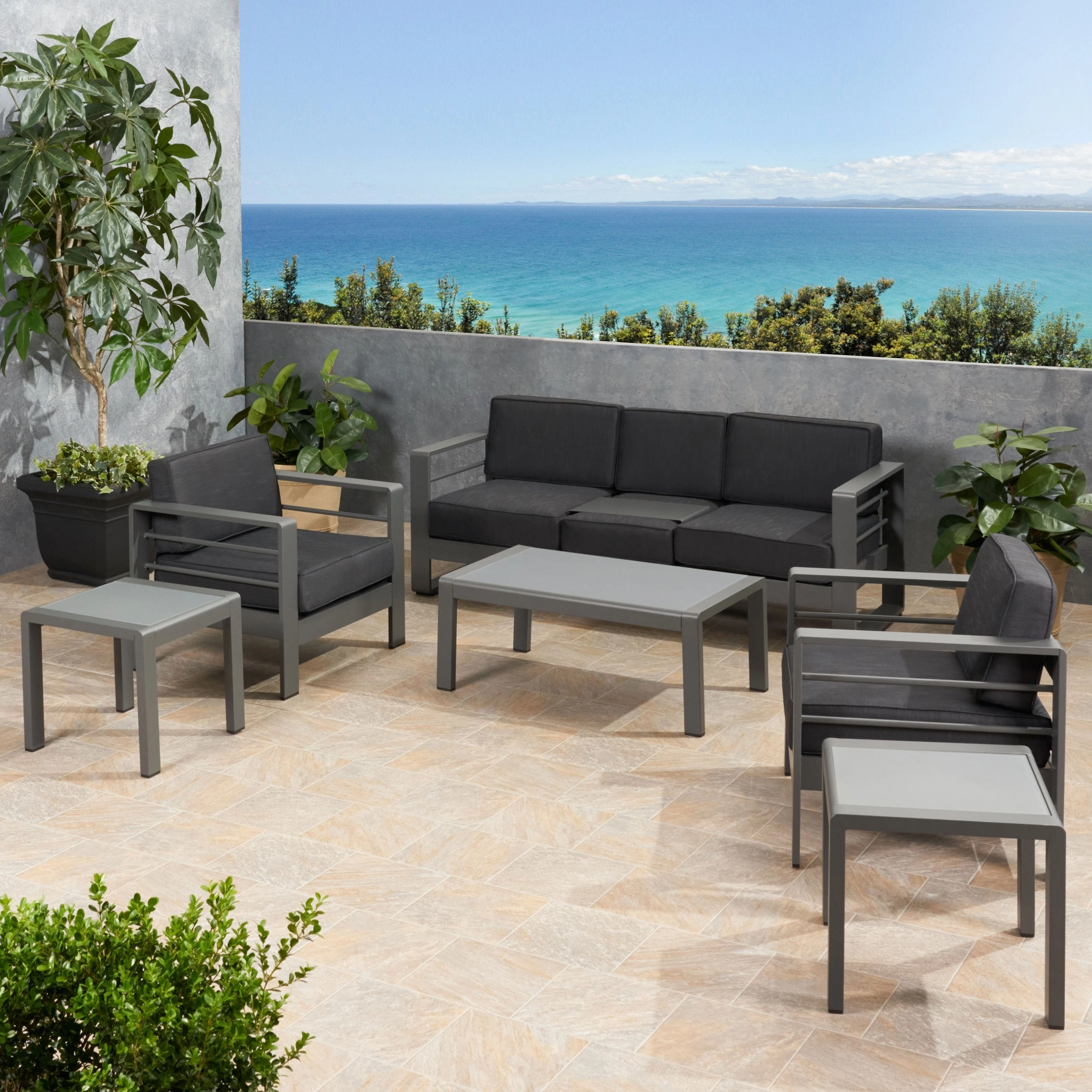 Outdoor 5 Seater Aluminum Sofa Chat Set with 2 Side Tables - NH175903