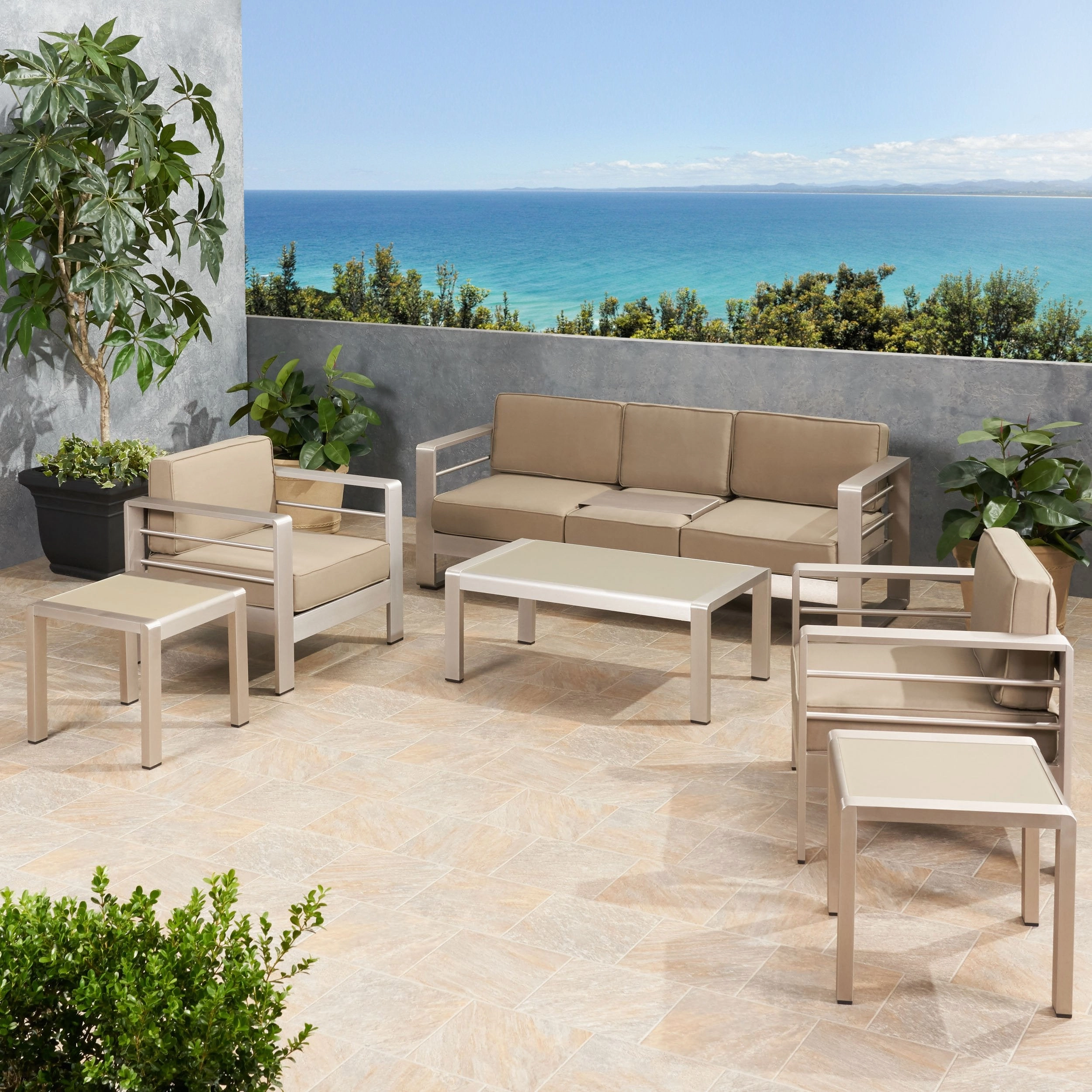 Outdoor 5 Seater Aluminum Sofa Chat Set with 2 Side Tables - NH175903 cushion cover, soft furnishing