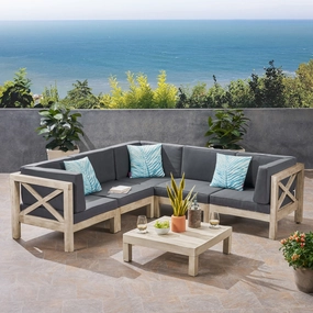 Outdoor 5-Seater Gray Acacia Wood Sectional Sofa Set with Coffee Table - NH717603 serving bowl, serving dish