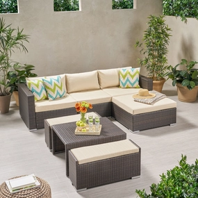 Outdoor 5 Seater L Shaped Wicker Sofa and Ottoman Set - NH759903 cushion cover, soft furnishing