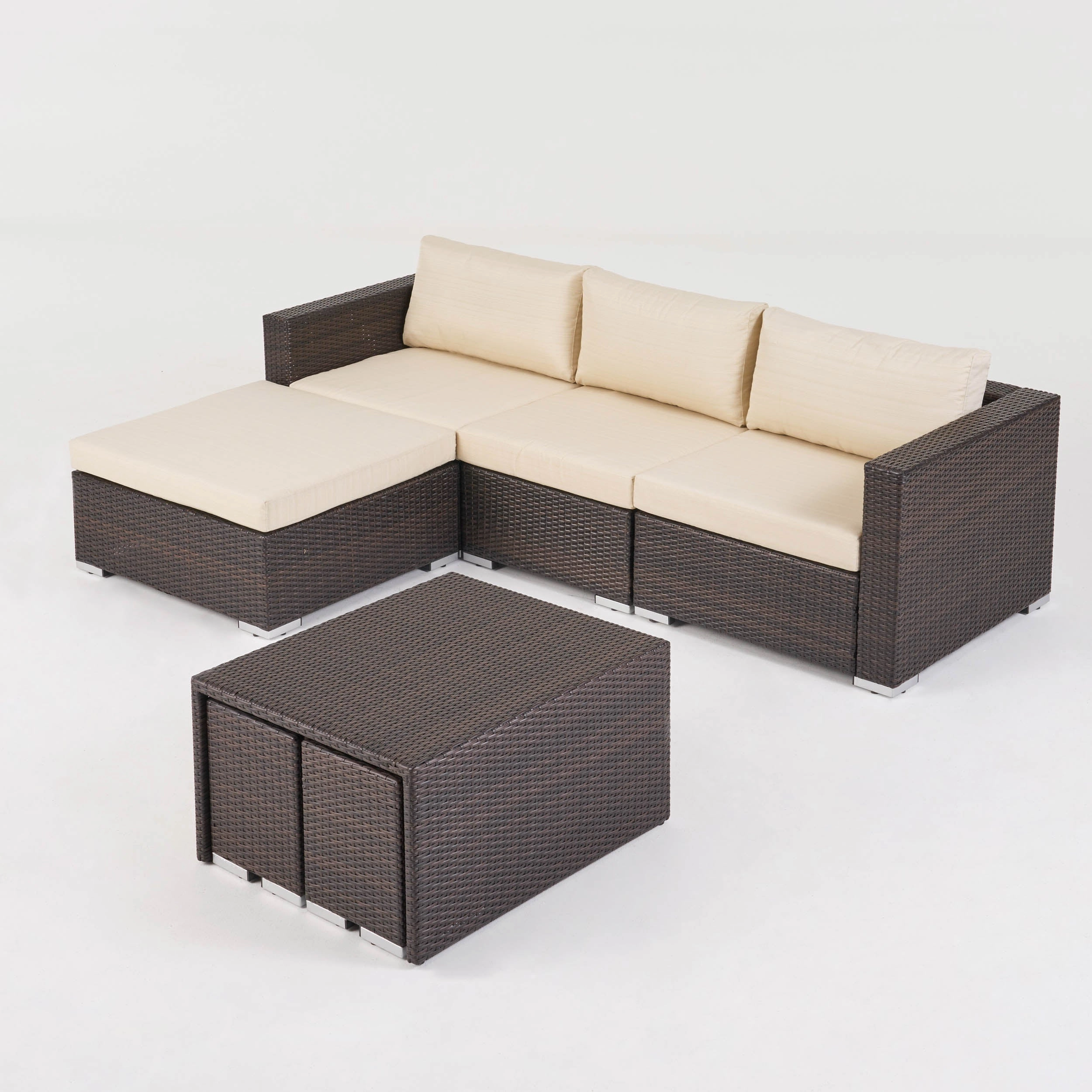 Outdoor 5 Seater L Shaped Wicker Sofa and Ottoman Set - NH759903