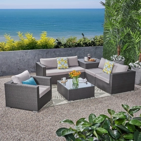 Outdoor 5-Seater Sectional Sofa Set with Club Chair and Storage Ottoman - NH635703 serving bowl, serving dish