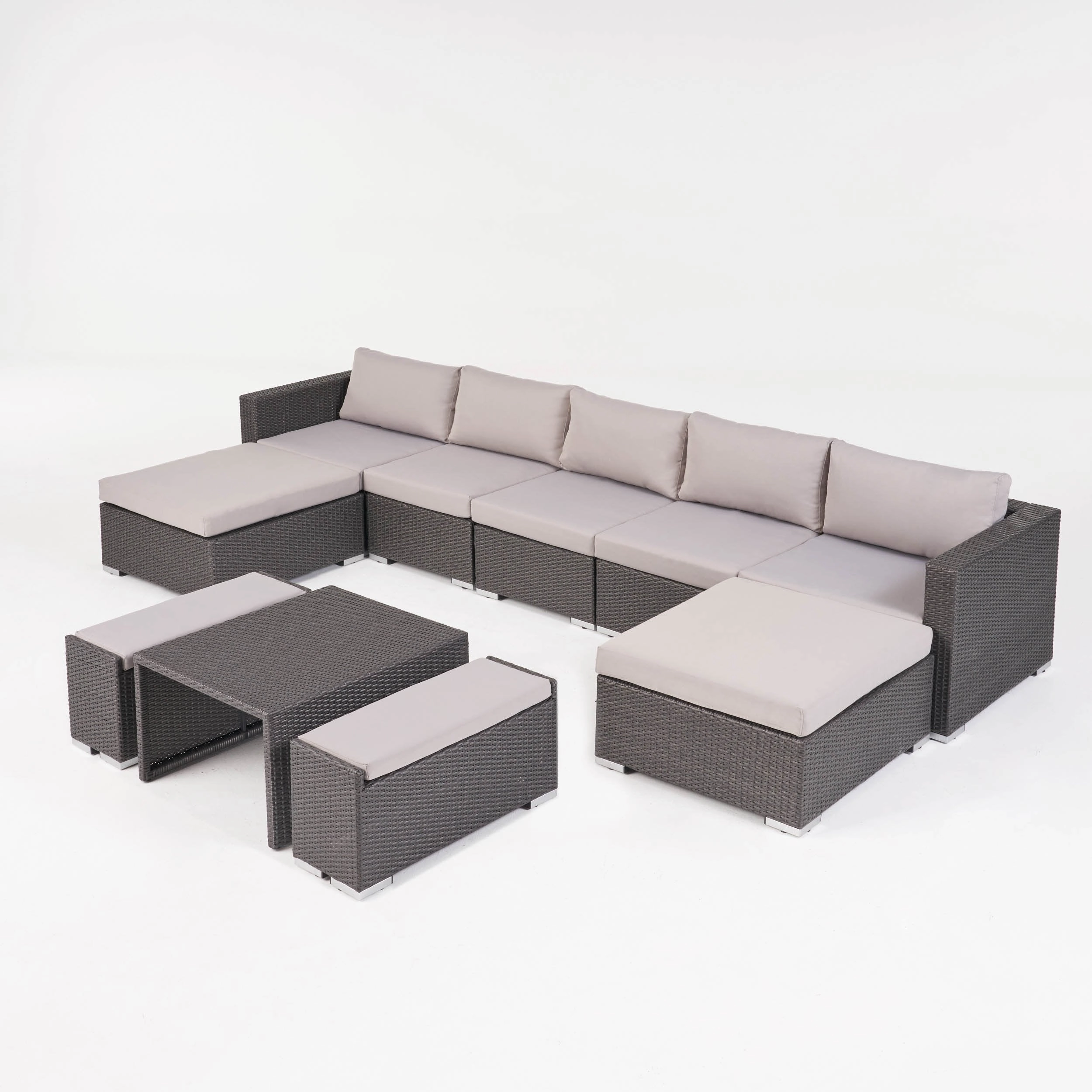 Outdoor 5 Seater U Shaped Wicker Sectional Sofa Set with Ottomans - NH569903