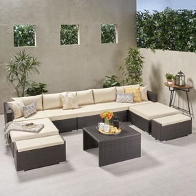 Outdoor 5 Seater U Shaped Wicker Sectional Sofa Set with Ottomans - NH569903 serving bowl, serving dish