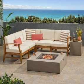 Outdoor 5 Seater V-Shaped Acacia Wood Sofa Set with Square Fire Table and Tank - NH895503 clothes rack, garment rack