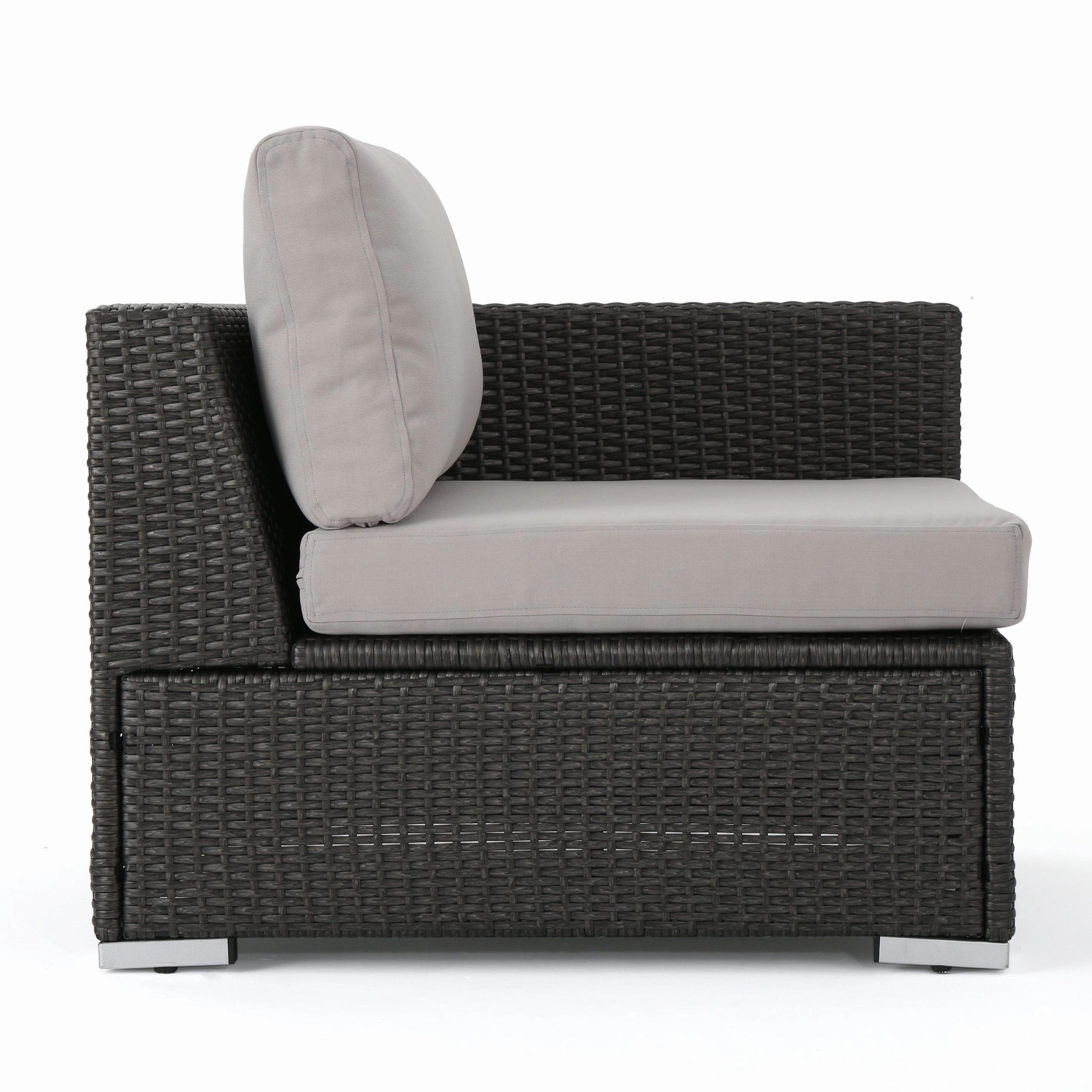 Outdoor 5 Seater V Shaped Wicker Storage Sectional Sofa Set with Ottomans - NH969903