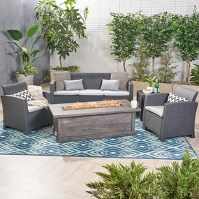 Outdoor 5-Seater Wicker Print Chat Set with Fire Pit and Tank Holder - NH133603 clothes rack, garment rack