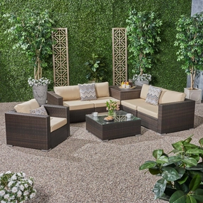 Outdoor 5 Seater Wicker Sectional Sofa Set with Storage Ottoman and Sunbrella Cushions - NH205803 serving bowl, serving dish