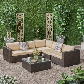 Outdoor 5 Seater Wicker Sectional Sofa Set with Sunbrella Cushions - NH894803 serving bowl, serving dish