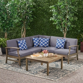 Outdoor 6 Piece Acacia Wood Sectional Sofa and Coffee Table Set - NH423803 serving bowl, serving dish