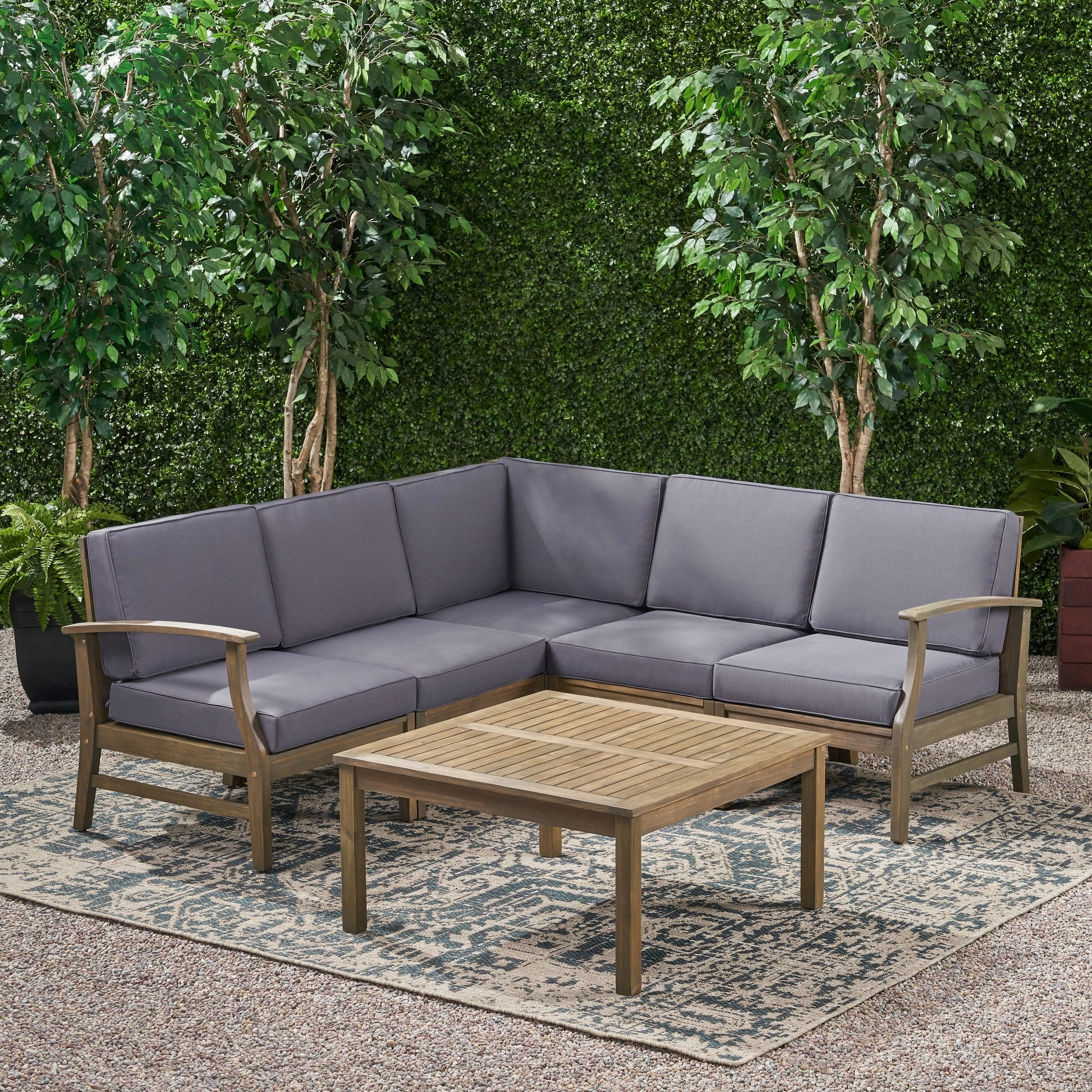Outdoor 6 Piece Acacia Wood Sectional Sofa and Coffee Table Set - NH423803