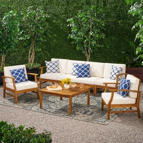 Outdoor 6 Seat Teak Finished Acacia Wood Sofa and Table Set - NH327303 serving bowl, serving dish
