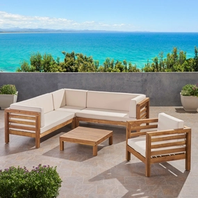Outdoor 6 Seater Acacia Wood Sectional Sofa and Club Chair Set - NH474803 serving bowl, serving dish