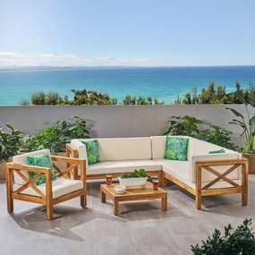 Outdoor 6 Seater Acacia Wood Sectional Sofa and Club Chair Set - NH524803 serving bowl, serving dish