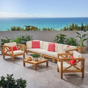 Outdoor 6 Seater Acacia Wood Sofa Chat Set - NH514803 cushion cover, soft furnishing