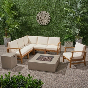 Outdoor 6 Seater Acacia Wood Sofa Set with Square Fire Table and Tank - NH106503 clothes rack, garment rack