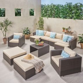 Outdoor 6 Seater U Shaped Wicker Sectional Sofa Chat Set with Ottomans - NH379903 serving bowl, serving dish