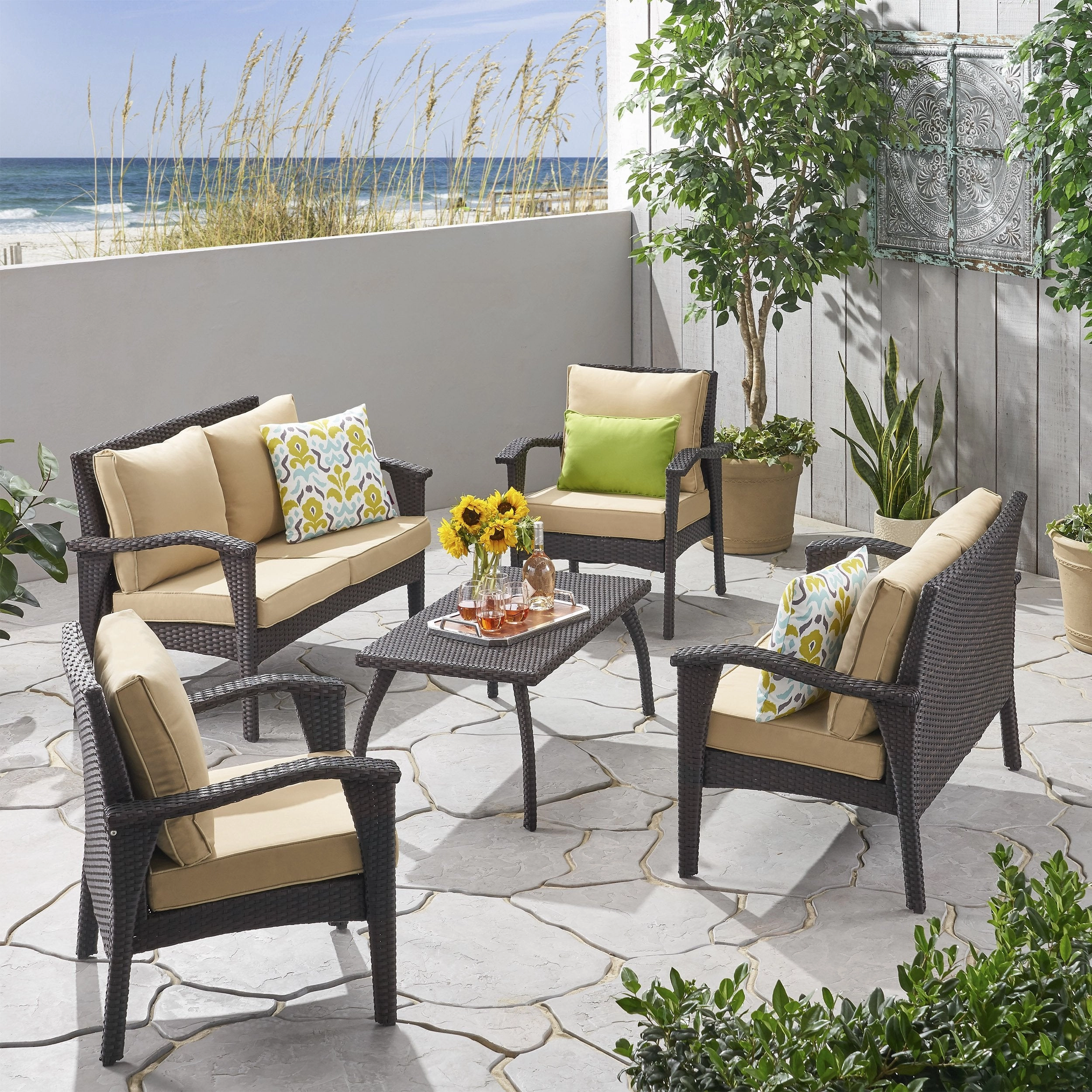 Outdoor 6 Seater Wicker Chat Set with Cushions - NH939903 cushion cover, soft furnishing