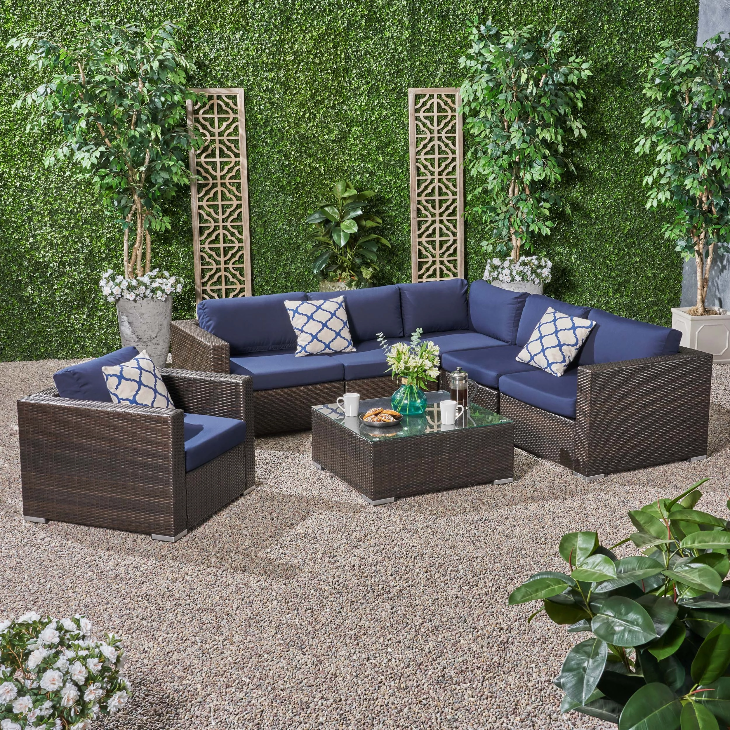 Outdoor 6 Seater Wicker Sectional Sofa Set with Sunbrella Cushions - NH115803 serving bowl, serving dish
