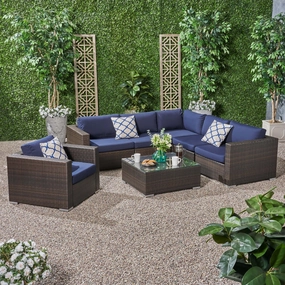 Outdoor 6 Seater Wicker Sectional Sofa Set with Sunbrella Cushions - NH115803 serving bowl, serving dish