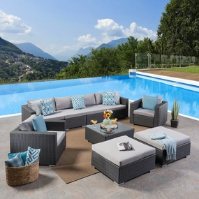 Outdoor 6 Seater Wicker Sectional with Aluminum Frame - NH707503 serving bowl, serving dish