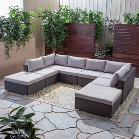 Outdoor 6 Seater Wicker Sofa Set with Aluminum Frame and Cushions, Grey and Silver - NH033403 serving bowl, serving dish