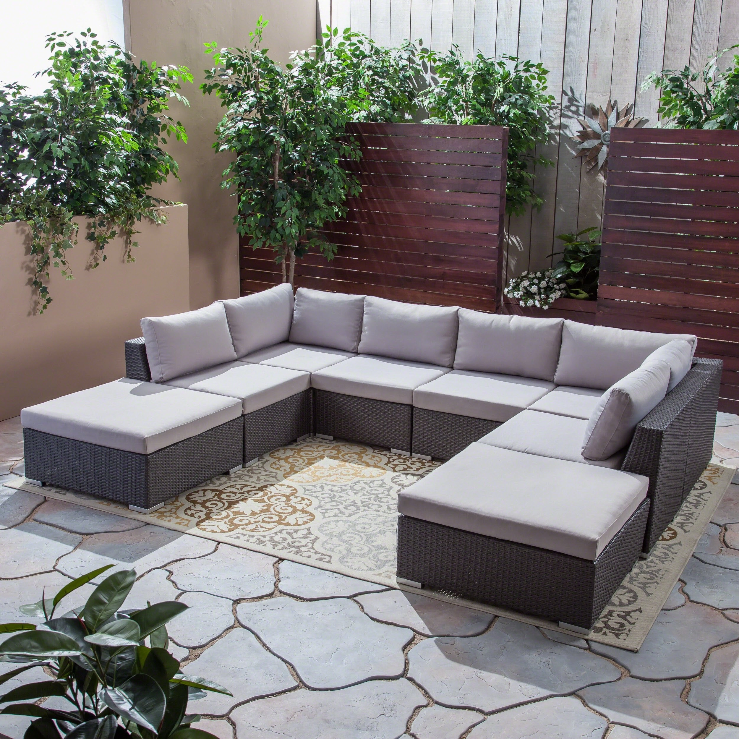 Outdoor 6 Seater Wicker Sofa Set with Aluminum Frame and Cushions, Grey and Silver - NH033403 serving bowl, serving dish