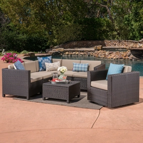 Outdoor 6 Seater Wicker V-Shaped Sofa and Swivel Chair Set with Water Resistant Cushions - NH470403 serving bowl, serving dish