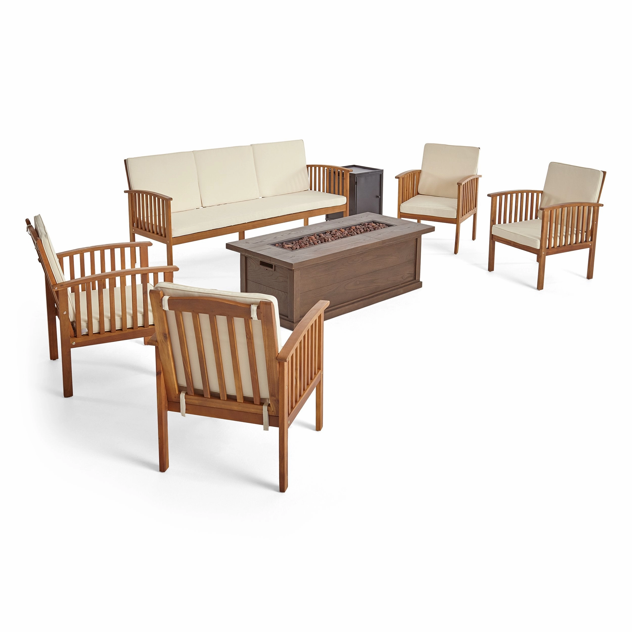 Outdoor 7 Piece Acacia Wood Chat Set with Fire Pit - NH002803